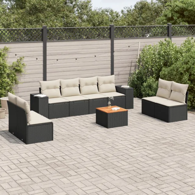 vidaXL 9-delige Loungeset met kussens poly rattan zwart, foto 2