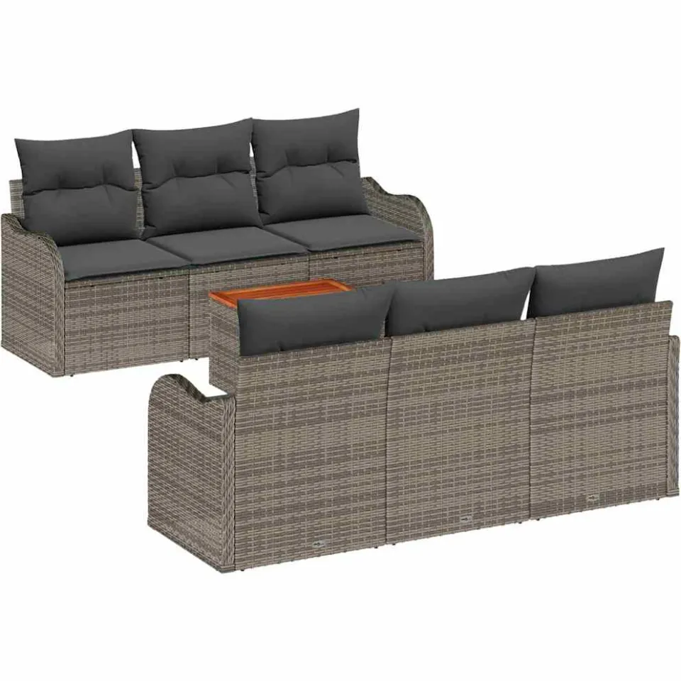 vidaXL Tuinbankenset 7 st Grijs poly rattan, foto 4