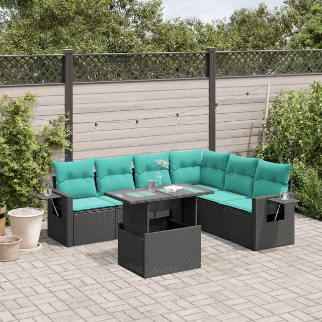 vidaXL 7-delige tuinbankset met kussens van zwart polyrotan, foto 2