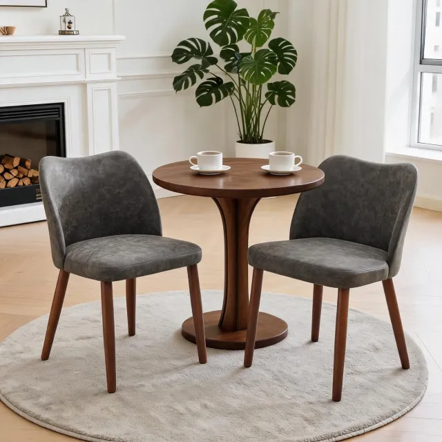 Danky Eetkamerstoelen Set van 2 - Houten Poten - PU-leder - Modern grijs