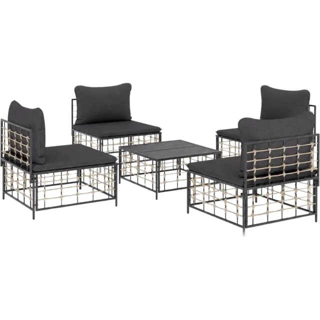 Happiq Tuinloungeset 5-Delig – Poly Rattan Zitgroep met Salontafel & Kussens Antraciet