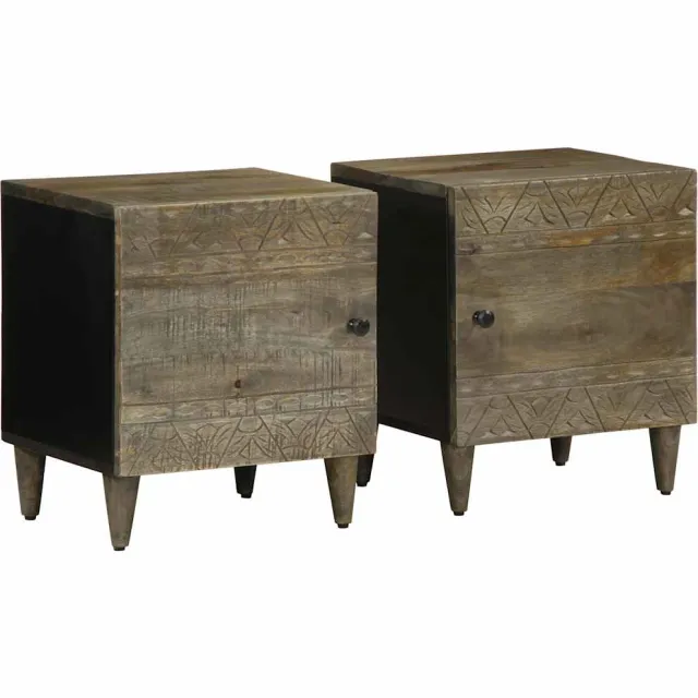 vidaXL Nachtkastjes 2 st 40x33x46 cm massief mangohout lichtgrijs