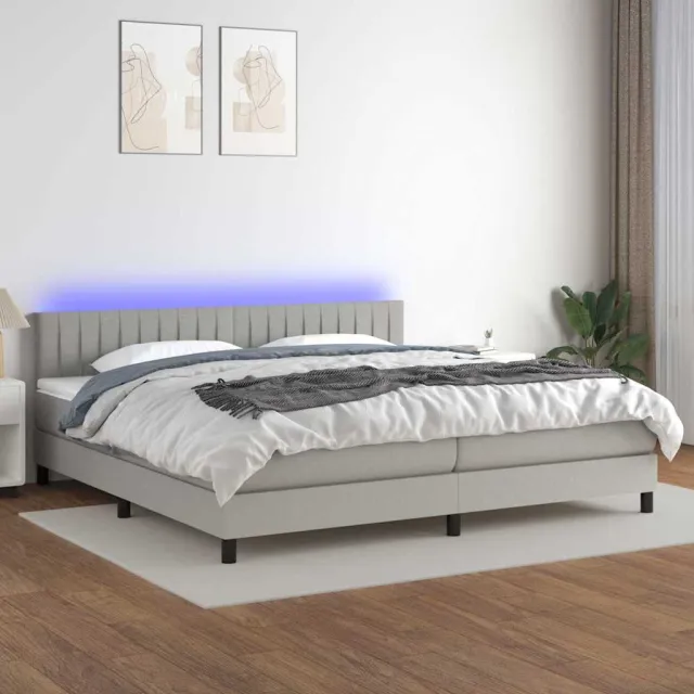 vidaXL Boxspring met matras en LED stof lichtgrijs 200x200 cm grijs