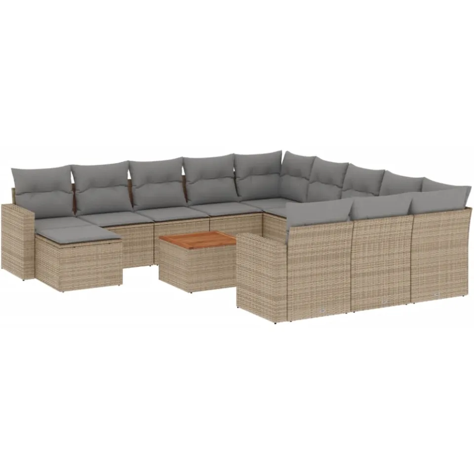 vidaXL 13-delige Loungeset met kussens poly rattan gemengd beige, foto 3