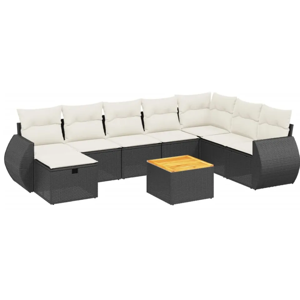 vidaXL 9-delige Loungeset met kussens poly rattan zwart, foto 3