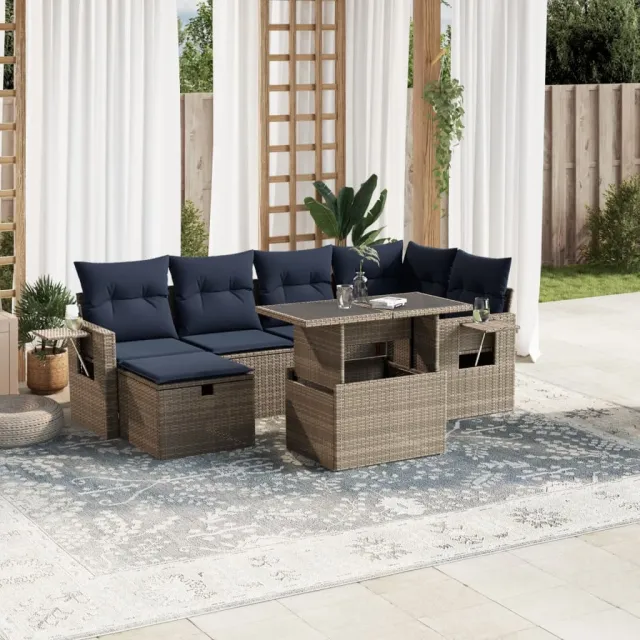 vidaXL 7-delige tuinbankset met kussens, grijs polyrotan, foto 2