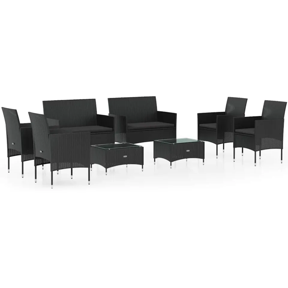 vidaXL 8-delige Loungeset met kussens poly rattan zwart, foto 3
