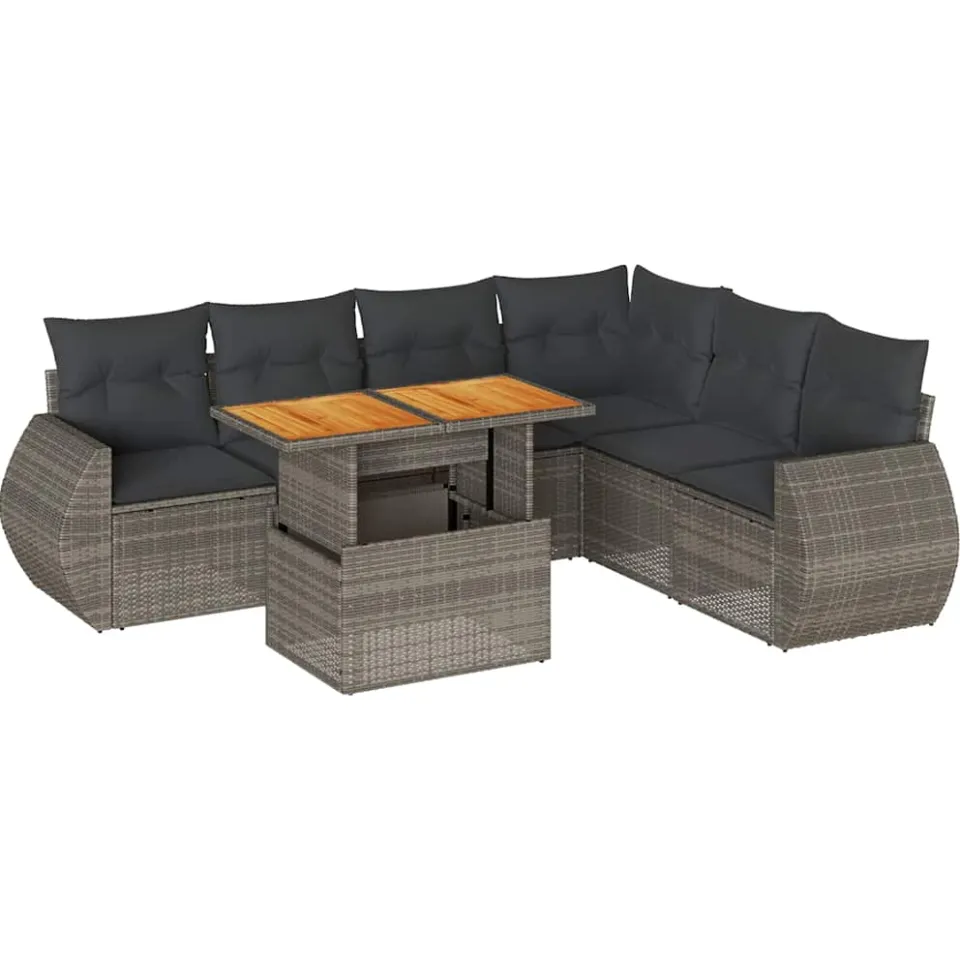 vidaXL 7-delige Loungeset met kussens poly rattan grijs, foto 3