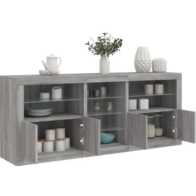 vidaXL Dressoir met LED-verlichting 162x37x67 cm grijs sonoma, foto 2