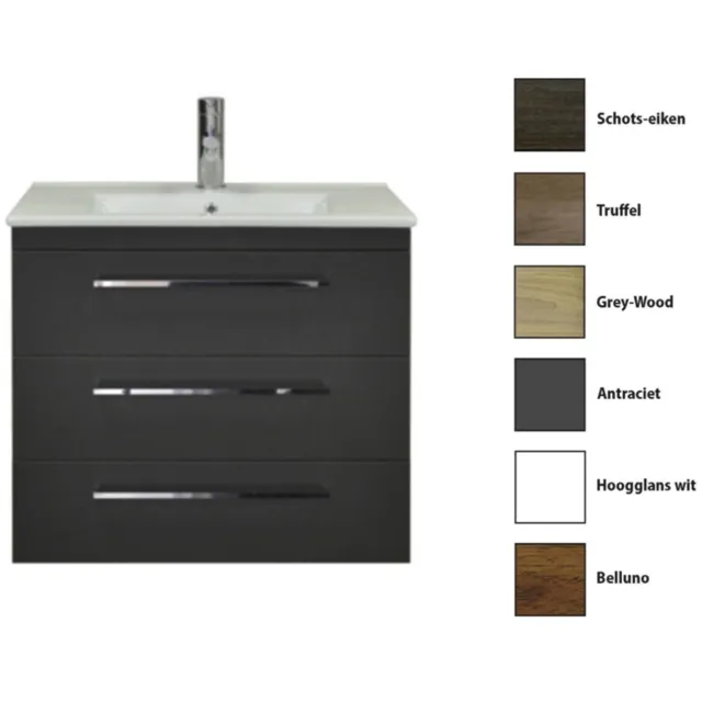 Sanicare Badkamermeubelset Sanicare Q6 Drie Laden Chromen Greep 80 cm Belluno Eiken Belluno-Eiken