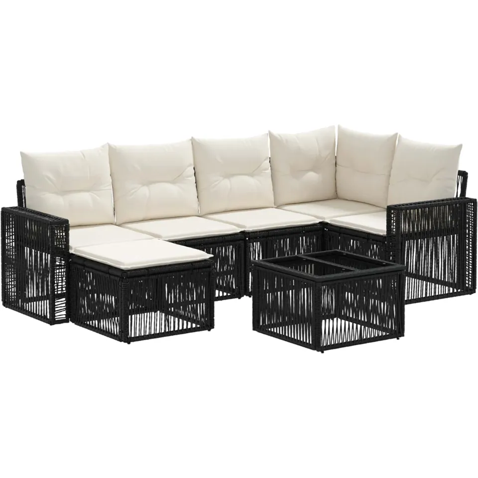 vidaXL Tuinbankenset 7 st 8-zits Zwart en Cream Wit poly rattan, foto 3