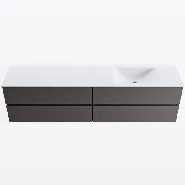Mondiaz VICA 190cm badmeubel onderkast Dark Grey 4 lades. Wastafel CLOUD rechts 1 kraangat, kleur Talc.