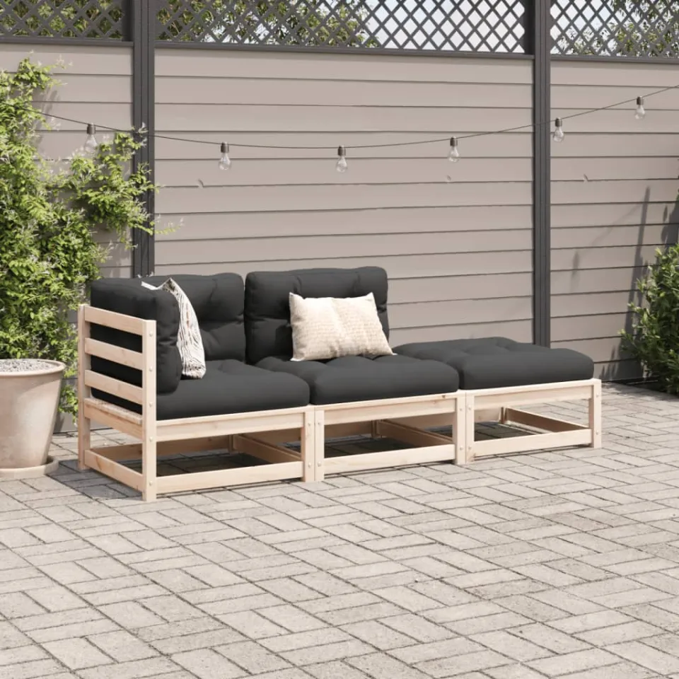 vidaXL 3-delige Loungeset met kussens massief grenenhout bruin, foto 2