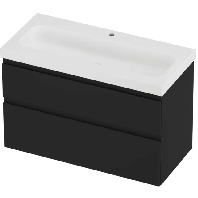 Proline Haga Badmeubelset Polystone Mezza 1 Kraangat Asymmetrisch 100x46x66 cm Mat White Mat Zwart
