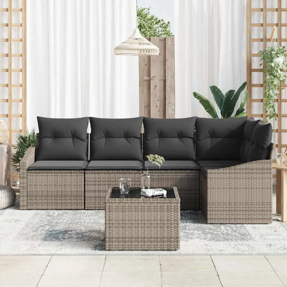 vidaXL Tuinbankenset 6 st Lichtgrijs poly rattan, foto 3