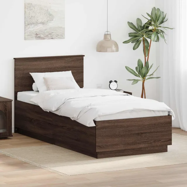 vidaXL Bedframe met hoofdeinde Bruin eiken 70 x 190 cm Bewerkt hout
