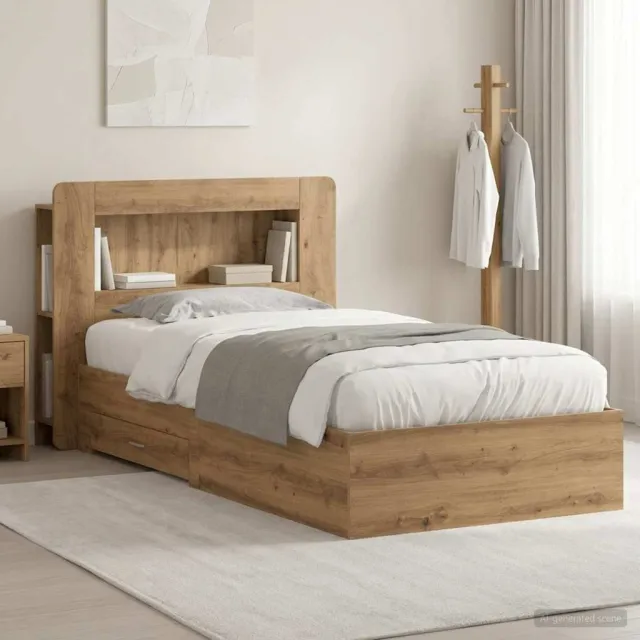vidaXL Bedframe met opslag Artisanaal eiken 90 x 200 cm Bewerkt hout Bruin