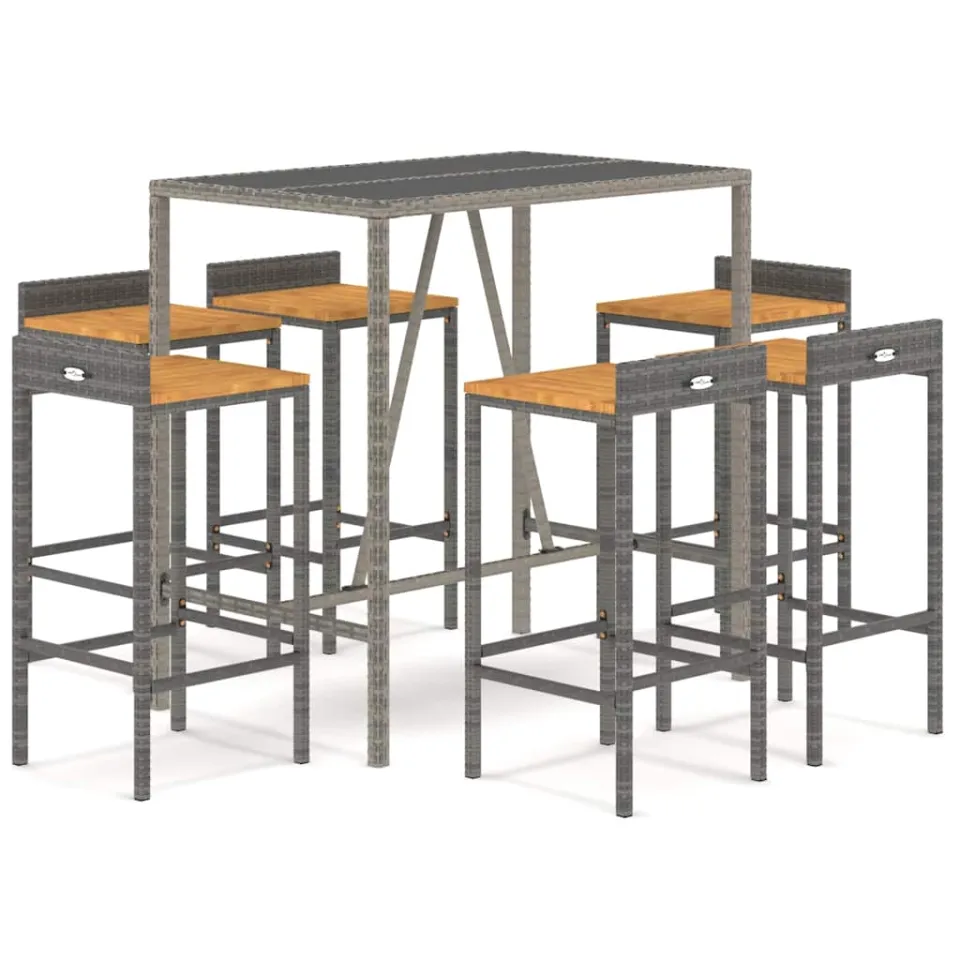 vidaXL 7-delige Tuinbarset poly rattan en massief acaciahout grijs, foto 3