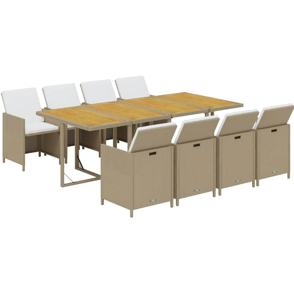 vidaXL 9-delige Tuinset met kussens poly rattan beige