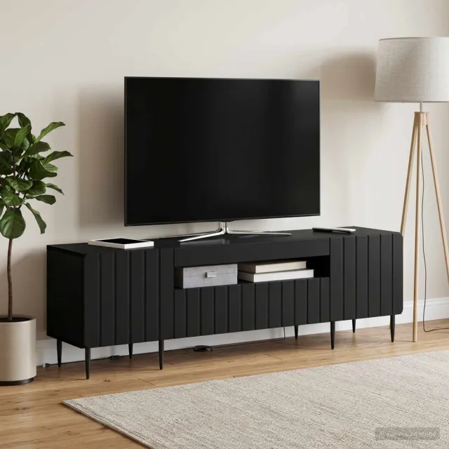 vidaXL LED tv-meubel ZWOLLE 153 x 35 x 43 cm Zwart Bewerkt hout, foto 2