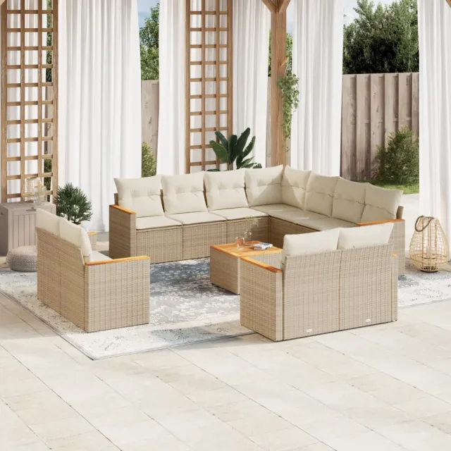 vidaXL 12-delige Loungeset met kussens poly rattan beige, foto 2