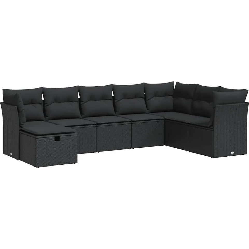 vidaXL 8-delige Loungeset met kussens poly rattan zwart, foto 3