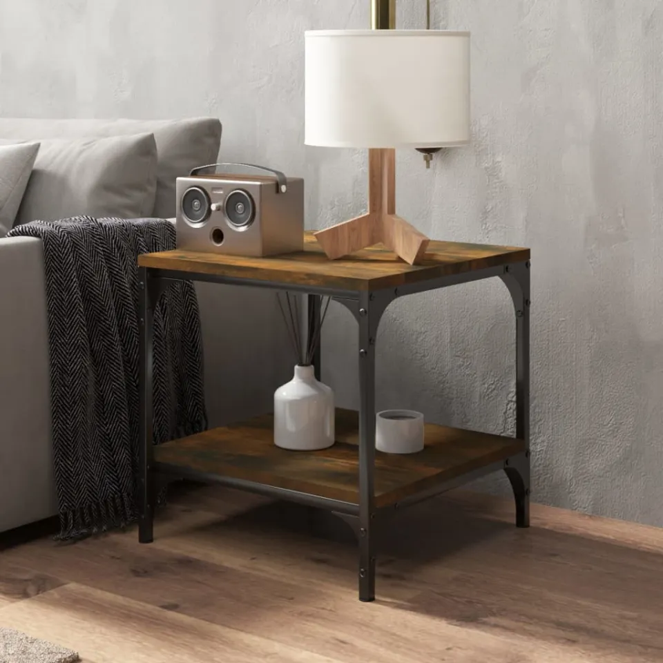 vidaXL Bijzettafels 2 st 40x40x40 cm bewerkt hout gerookt eiken, foto 4