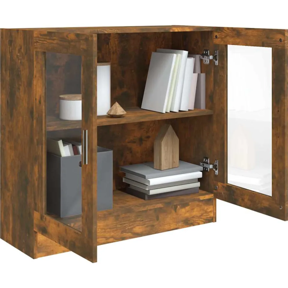 vidaXL Vitrinekast 82,5x30,5x80 cm bewerkt hout gerookt eikenkleurig, foto 2