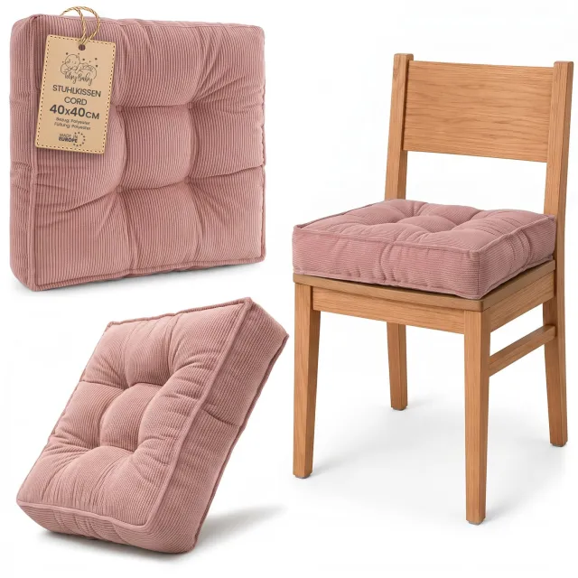Amazinggirl Zitkussen voor Eetkamerstoel en Keukenstoel Vierkant Zacht Roze Corduroy (1 stuk)
