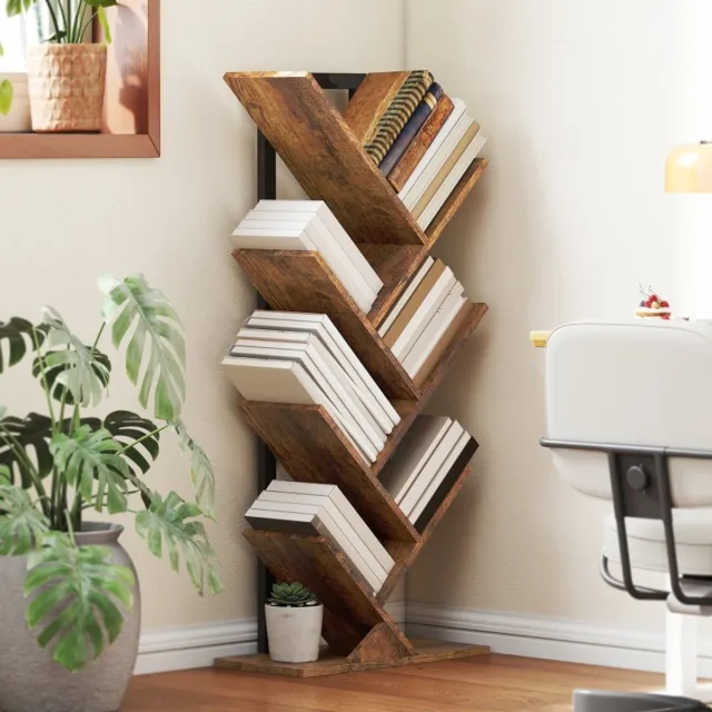 FloraGrace Boekenkast – 7 Niveaus – 50 x 24 x 109 Cm – Hout En Staal – Rustiek Bruin – Open Opbergruimte Voor Kantoor