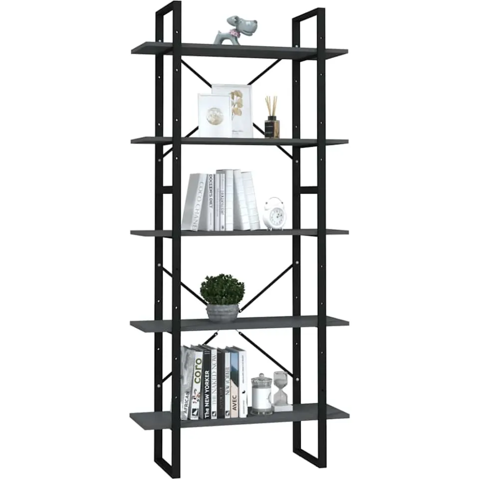 vidaXL Boekenkast met 5 schappen 80x30x175 cm bewerkt hout grijs, foto 2