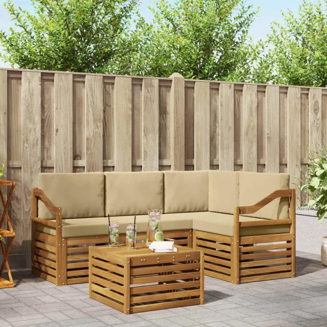 vidaXL Buiten bankenset 5 st 4-zits Natuurlijk en Beige