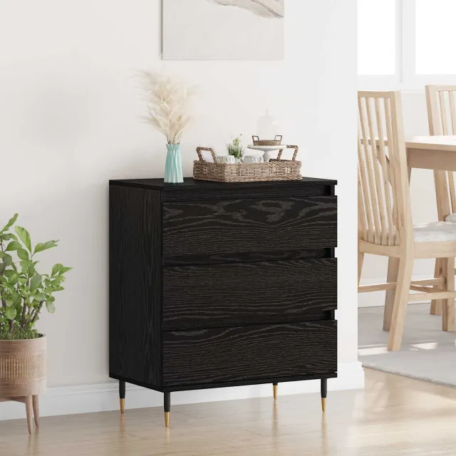 vidaXL Dressoir Zwart Eiken 60 x 35 x 70 cm Bewerkt hout, foto 2