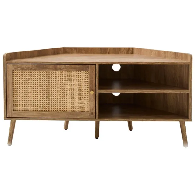 CaliCosy Hoek TV-meubel met 1 deur en rotan front en 2 open nissen L120 cm - PALMO Houtlook