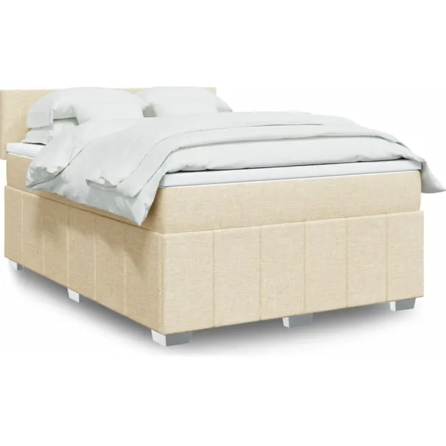vidaXL Boxspring met matras stof crèmekleurig 140x200 cm