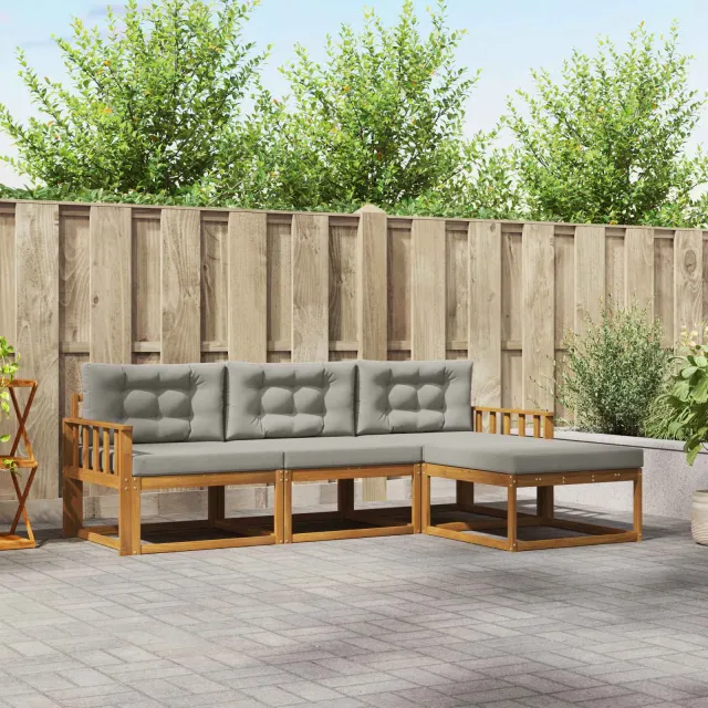 vidaXL Buiten bankenset 4 st 4-zits Naturel en lichtgrijs