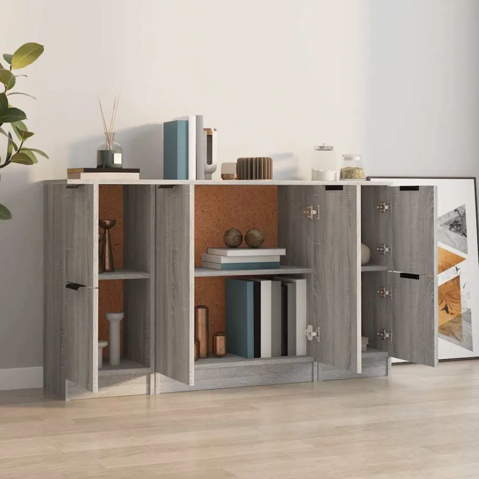 vidaXL Dressoirs 3 st bewerkt hout grijs sonoma eikenkleurig, foto 3