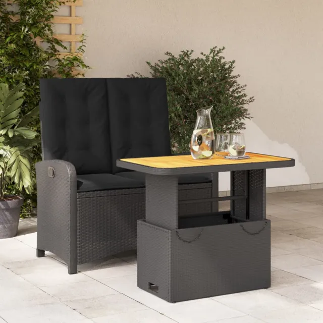 vidaXL 2-delige Tuinset met kussens poly rattan zwart, foto 2