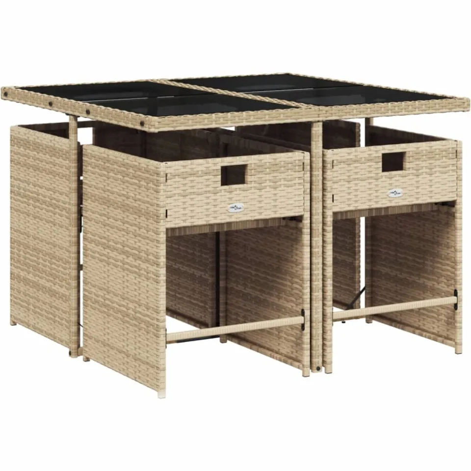 vidaXL 5-delige Tuinset met kussens poly rattan gemengd beige