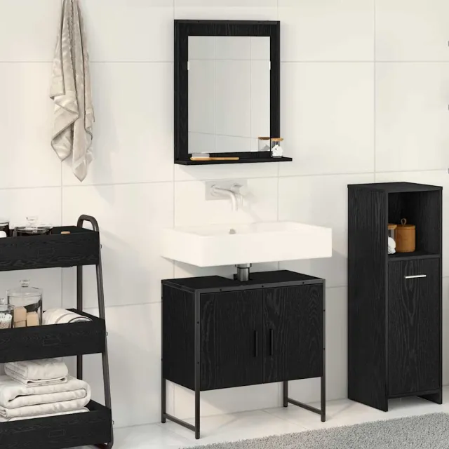 vidaXL Badkamermeubelset 2 st Zwart Bewerkt hout, foto 2