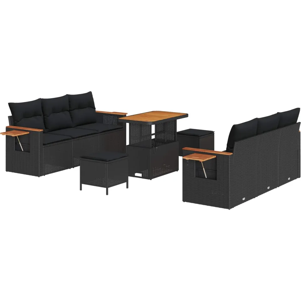 vidaXL Tuinbankenset 9 st Zwart poly rattan, foto 3