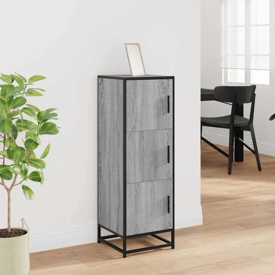 vidaXL Hoge kast 35,5x35x106,5 cm bewerkt hout en metaal grijs sonoma, foto 3