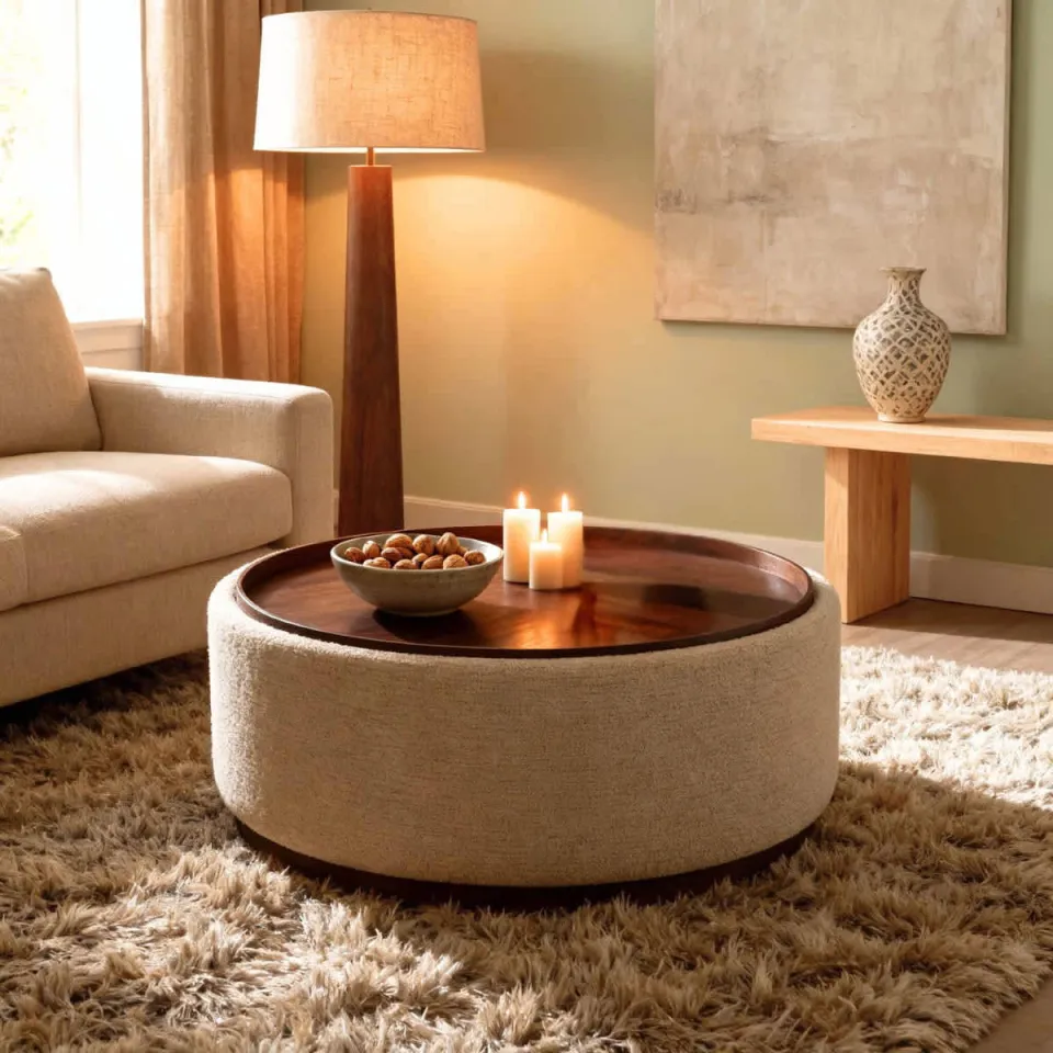 Giga Meubel Salontafel Marcia - Rond Beige/Walnoot - Incl. Opbergruimte - Ø83cm, foto 3