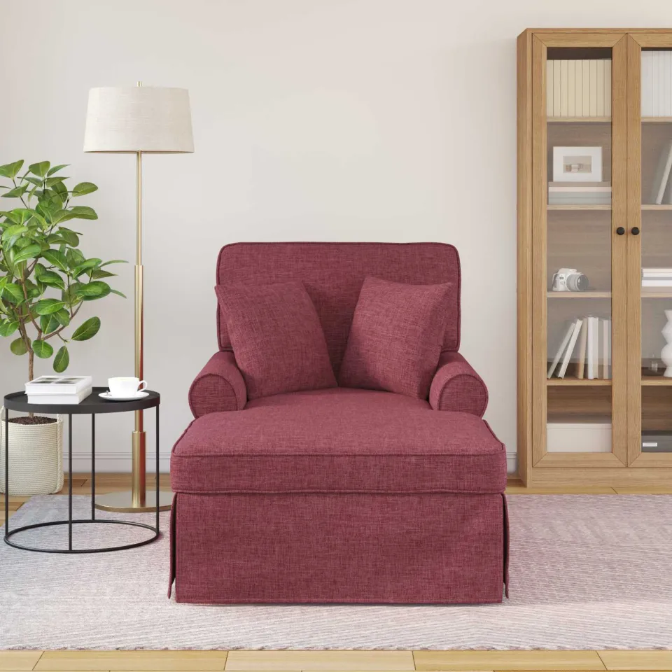vidaXL Chaise Lounge met Rok 3 st Wijnrood Stof 91 x 157 x 91 cm, foto 3