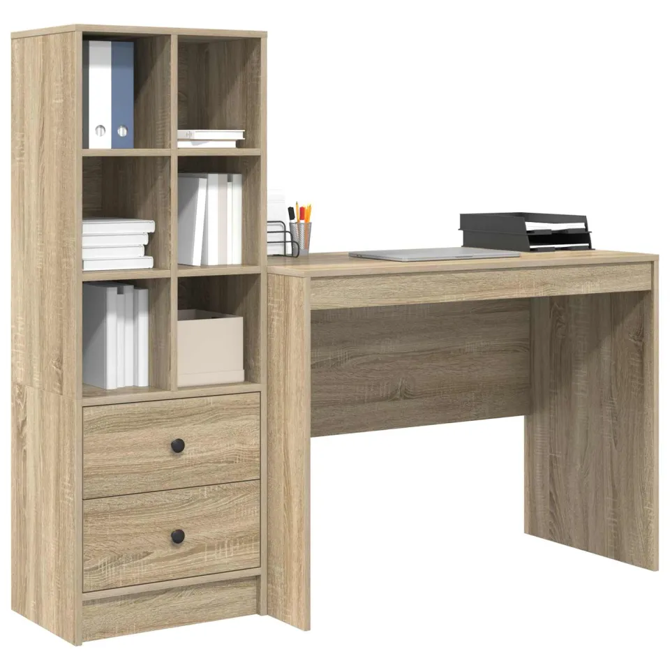 vidaXL Bureau Sonoma Eiken 145.5 x 50 x 127 cm 2 st Bruin