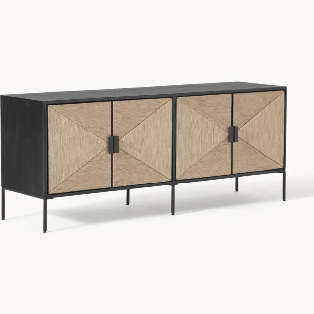 Westwing Collection Tv-meubel June van mangohout Beige, Zwart