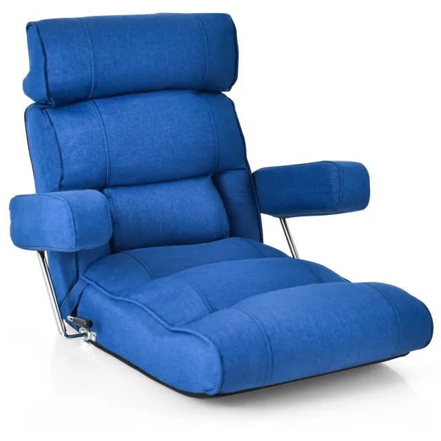 Costway Vloerstoel, inklapbare bondenbank met verstelbare rugleuning, hoofdsteun, lendensteun en opklapbare armleuningen, vloerstoel, relaxstoel voor meditatie, lezen, gamen Blauw
