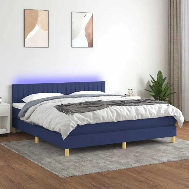 vidaXL Boxspring met matras en LED stof blauw 160x200 cm