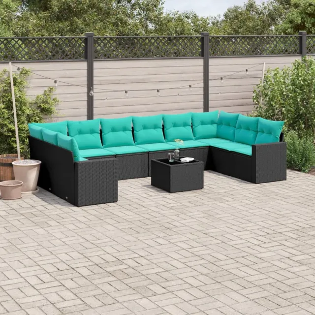 vidaXL 11-delige Loungeset met kussens poly rattan zwart, foto 2