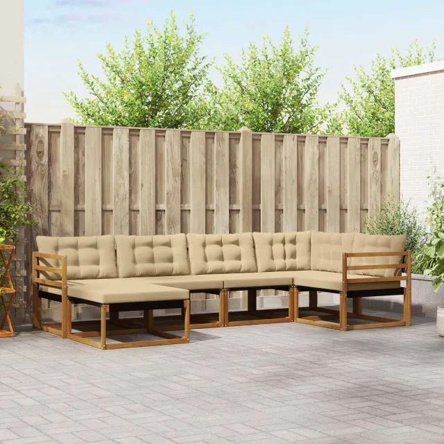 vidaXL Buiten bankenset 6 st 6-zits Natuurlijk en Beige